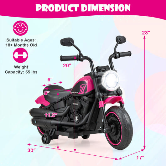 Kids Electric Motorcycle with Training Wheels and LED Headlights-Blue