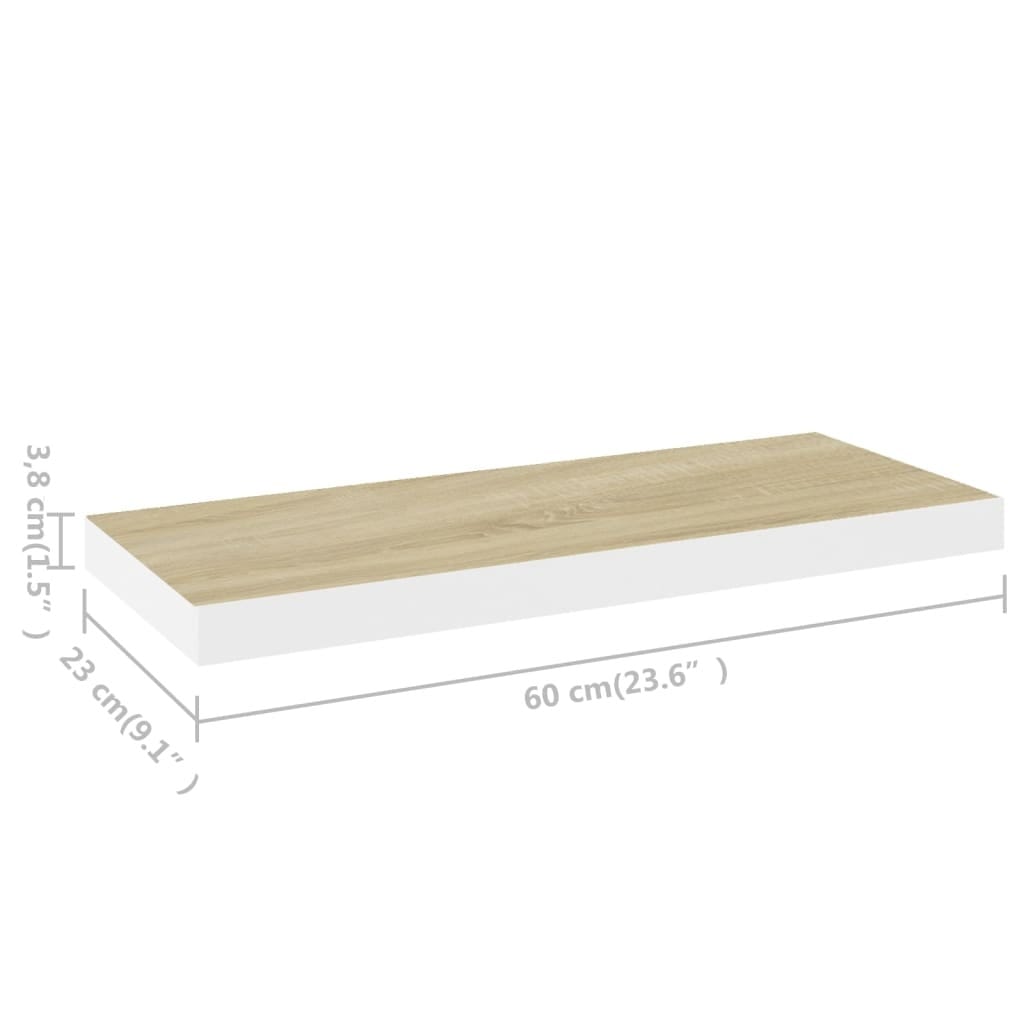 Floating Wall Shelves 4 pcs Oak and White 23.6"x9.3"x1.5" MDF