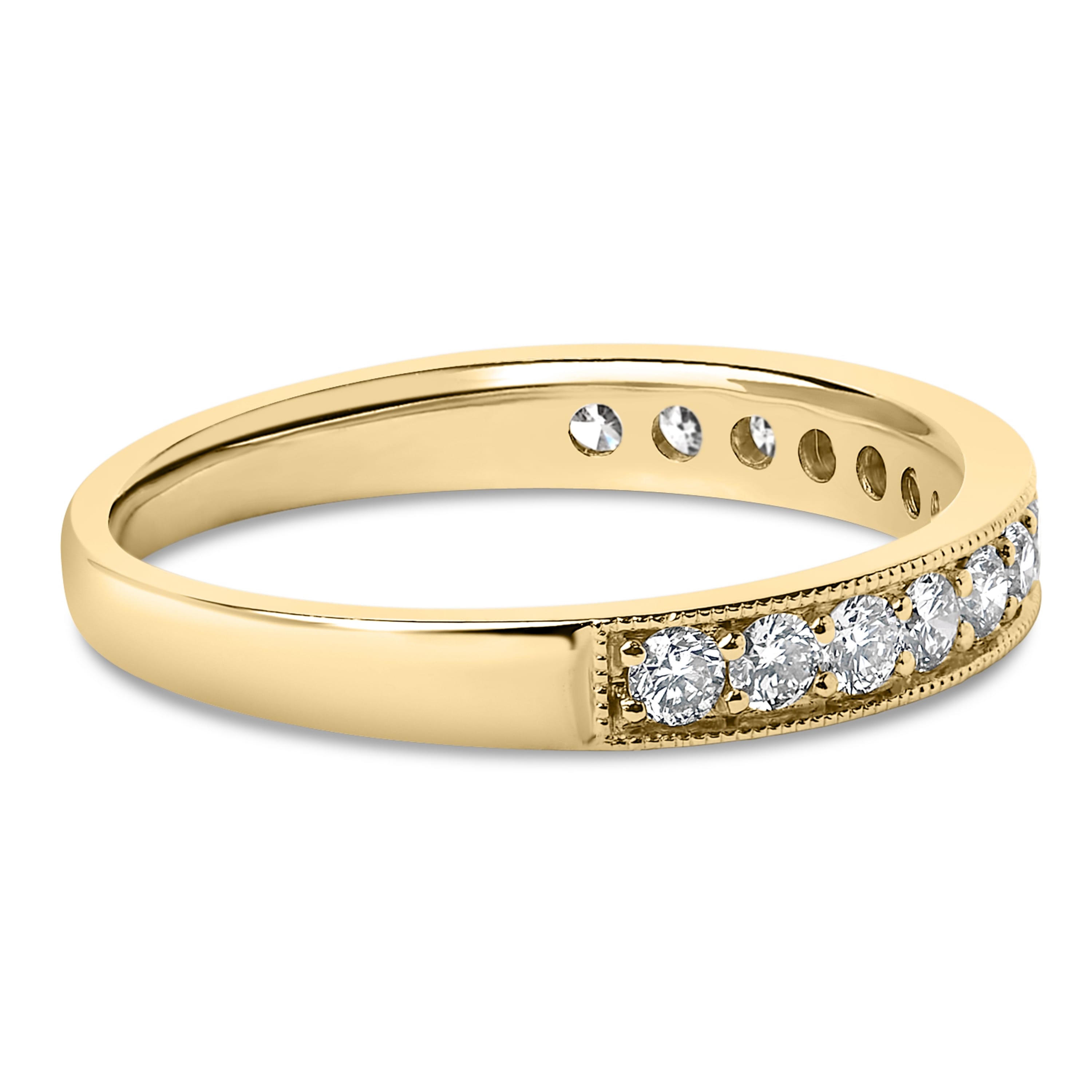 14K Yellow Gold 1/2 Cttw Round Diamond Milgrain Wedding Band