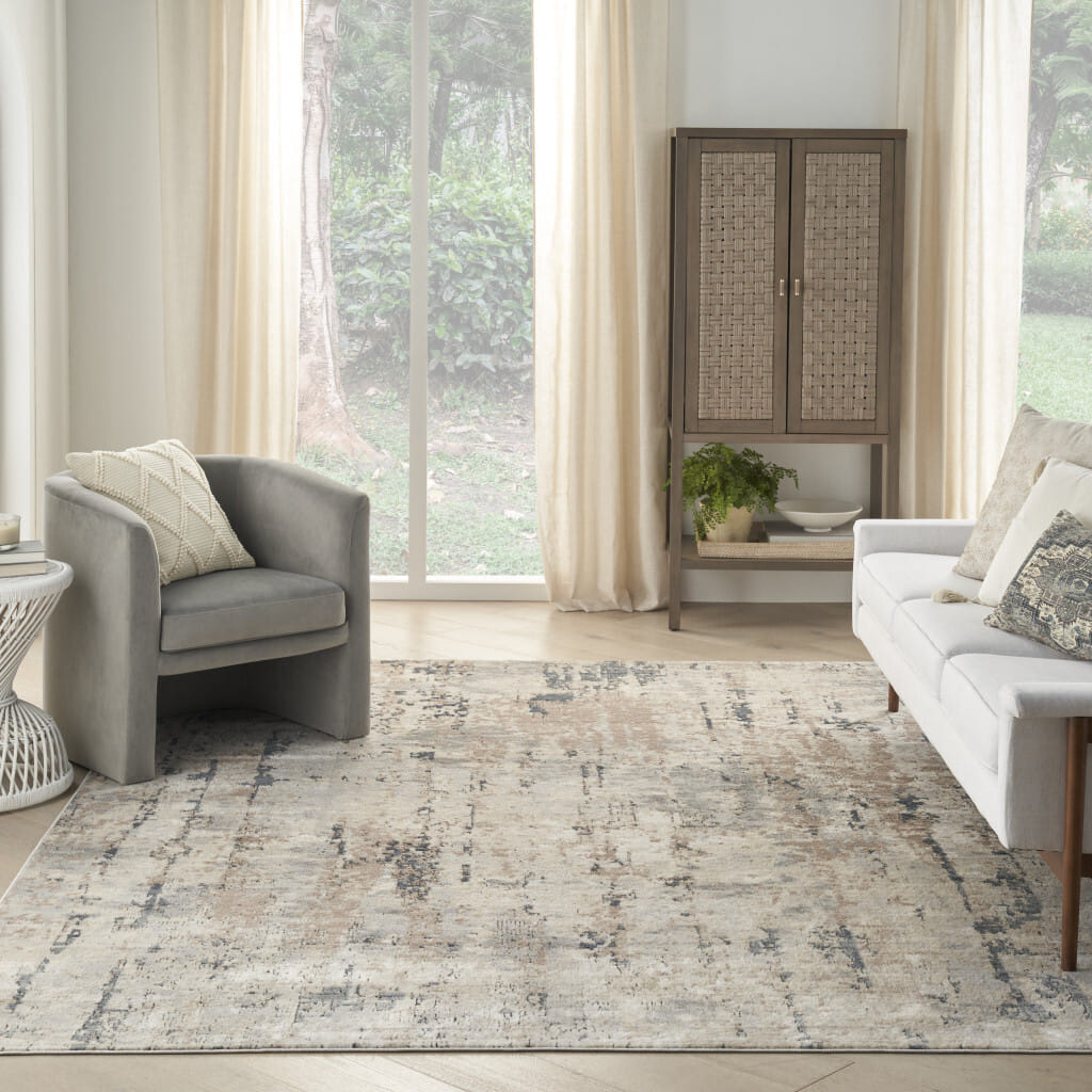 7' X 10' Beige Abstract Power Loom Area Rug
