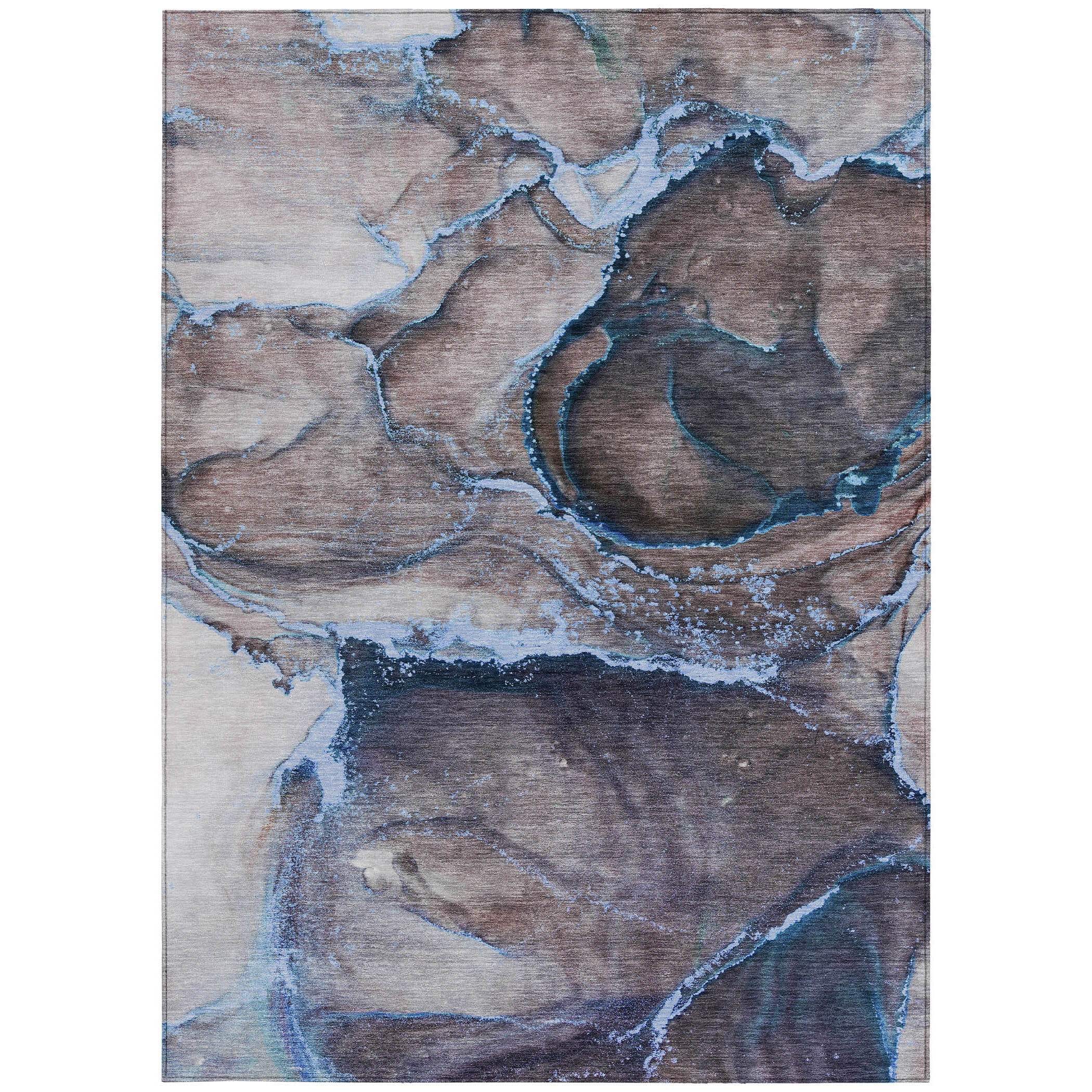 10' X 14' Navy Blue Abstract Washable Non Skid Indoor Outdoor Area Rug