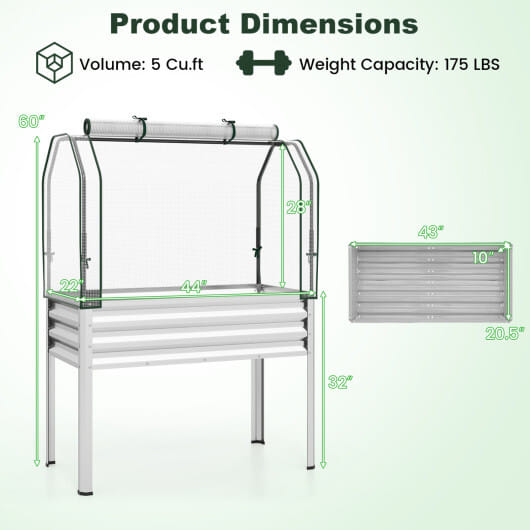 2 Pieces Galvanized Raised Garden Bed with Legs and Greenhouse Cover for Vegetable Flower-Silver - Color: Silver