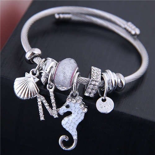 Alloy Seahorse and Seashell Decorated High Fashion Women Bangle - White