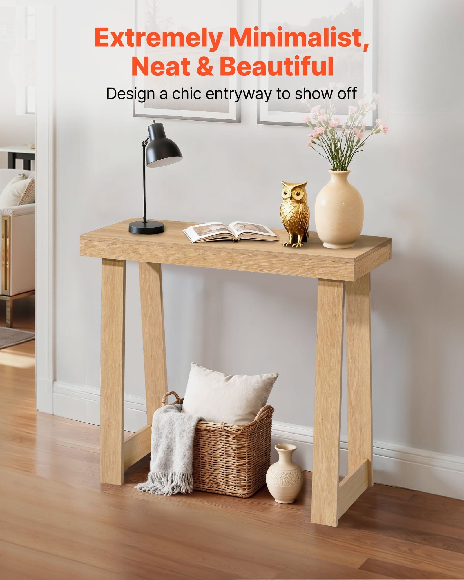 36 in Console Table, Modern Desk Behind the Couch, Wooden Rectangle Entrance Desk, Narrow Long Sofa Table Accent Stand, Ideal for Hallway, Bedroom, Living Room, Foyer, Easy Assembly, Burlywood
