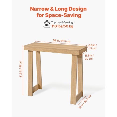 36 in Console Table, Modern Desk Behind the Couch, Wooden Rectangle Entrance Desk, Narrow Long Sofa Table Accent Stand, Ideal for Hallway, Bedroom, Living Room, Foyer, Easy Assembly, Burlywood
