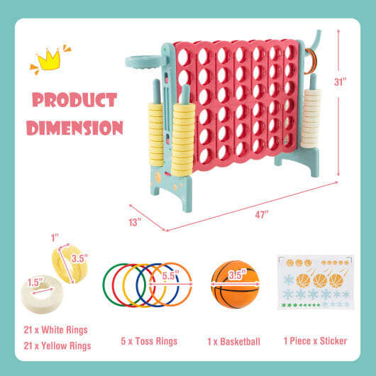 4-in-a-Row Connect Game with Basketball Hoop and Toss Ring-Blue - Color: Blue