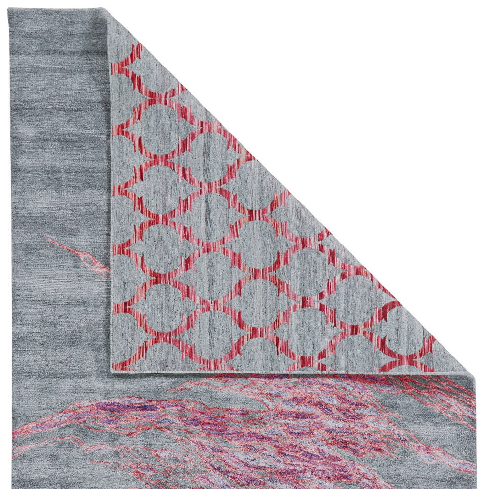 8' X 11' Red and Gray Abstract Hand Tufted Area Rug