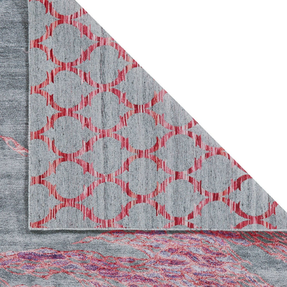 8' X 11' Red and Gray Abstract Hand Tufted Area Rug