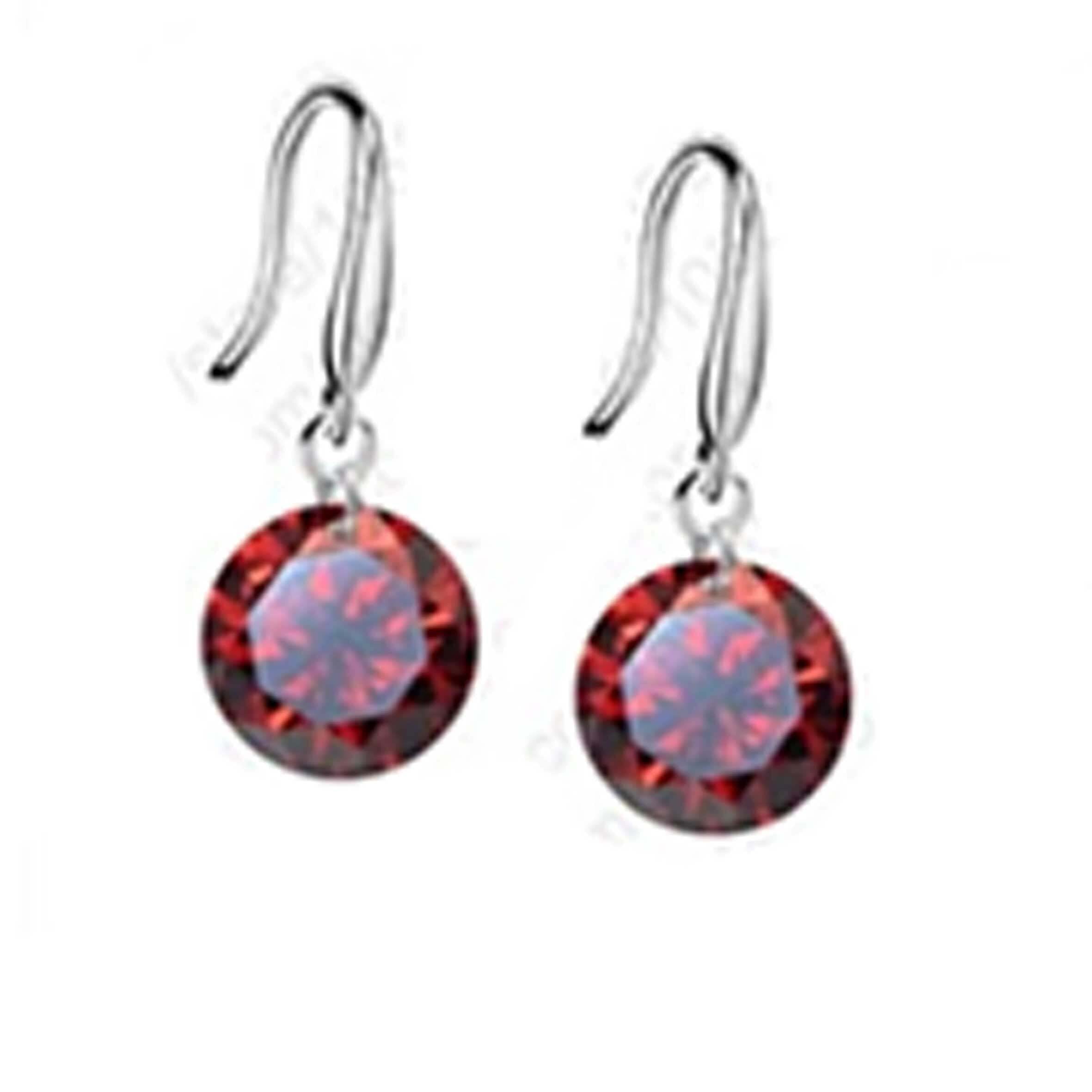Size: 8mm - Small,Color: Red Ruby - Colorful Diamond in the Sky - Drilled Crystal Diamond in S/M/L on a 925 Sterling Silver hook earrings