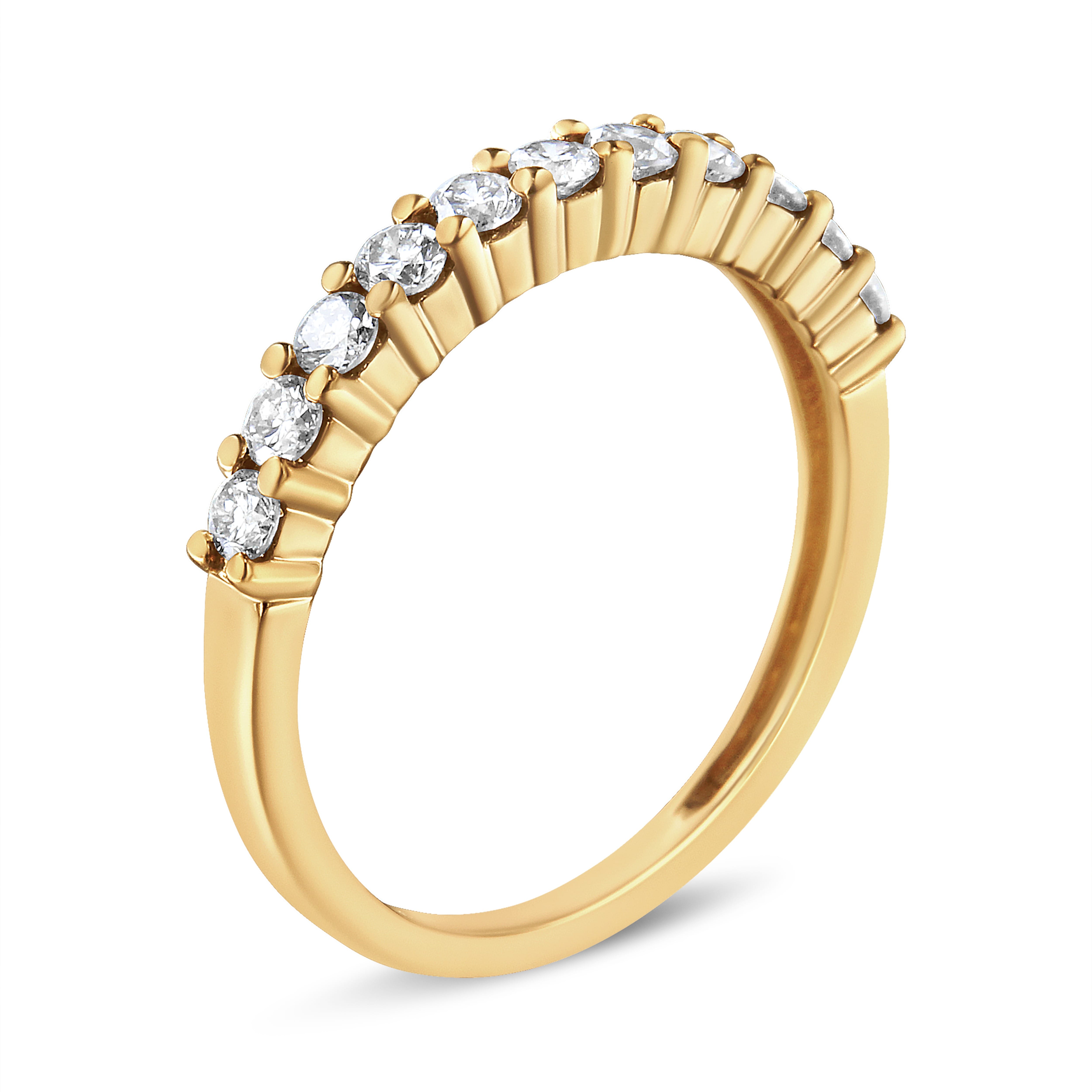 IGI Certified 1/2 Cttw Diamond 10K Yellow Gold Prong Set Fluted Band Style Wedding Ring (J-K Color, I1-I2 Clarity) - Size 6