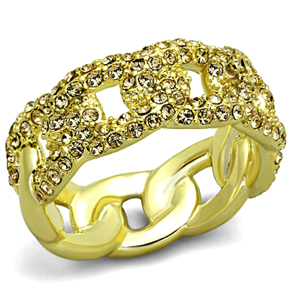 LO3215 - Gold Brass Ring with Top Grade Crystal in Light Smoked