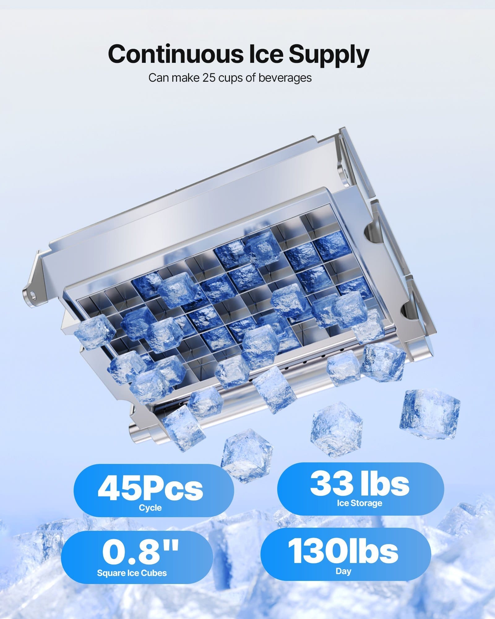 Commercial Ice Maker Machine, 120Lbs/24H with 33Lbs Storage, 45 Cubes per Cycle, Stainless Steel Freestanding & Under Counter Ice Maker with LED Display & Self-Cleaning, for Home Bar Restaurant