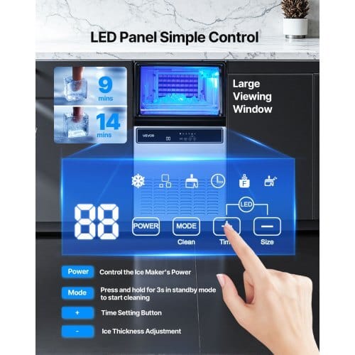 Commercial Ice Maker Machine, 120Lbs/24H with 33Lbs Storage, 45 Cubes per Cycle, Stainless Steel Freestanding & Under Counter Ice Maker with LED Display & Self-Cleaning, for Home Bar Restaurant