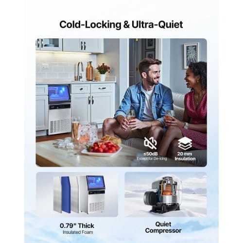 Commercial Ice Maker Machine, 120Lbs/24H with 33Lbs Storage, 45 Cubes per Cycle, Stainless Steel Freestanding & Under Counter Ice Maker with LED Display & Self-Cleaning, for Home Bar Restaurant