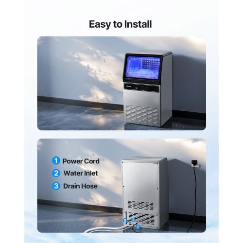 Commercial Ice Maker Machine, 120Lbs/24H with 33Lbs Storage, 45 Cubes per Cycle, Stainless Steel Freestanding & Under Counter Ice Maker with LED Display & Self-Cleaning, for Home Bar Restaurant