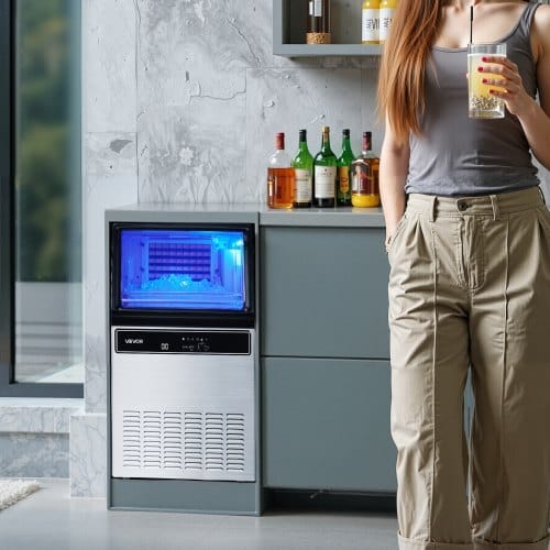Commercial Ice Maker Machine, 120Lbs/24H with 33Lbs Storage, 45 Cubes per Cycle, Stainless Steel Freestanding & Under Counter Ice Maker with LED Display & Self-Cleaning, for Home Bar Restaurant