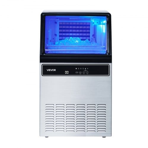 Commercial Ice Maker Machine, 120Lbs/24H with 33Lbs Storage, 45 Cubes per Cycle, Stainless Steel Freestanding & Under Counter Ice Maker with LED Display & Self-Cleaning, for Home Bar Restaurant