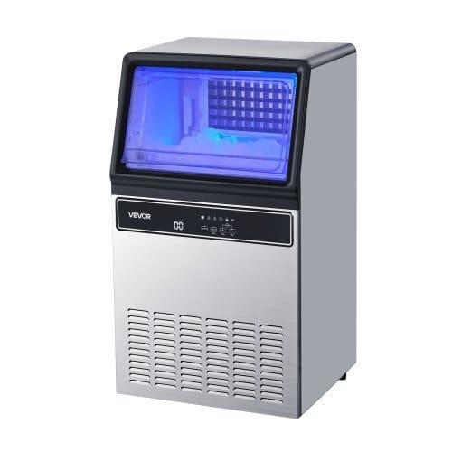Commercial Ice Maker Machine, 120Lbs/24H with 33Lbs Storage, 45 Cubes per Cycle, Stainless Steel Freestanding & Under Counter Ice Maker with LED Display & Self-Cleaning, for Home Bar Restaurant