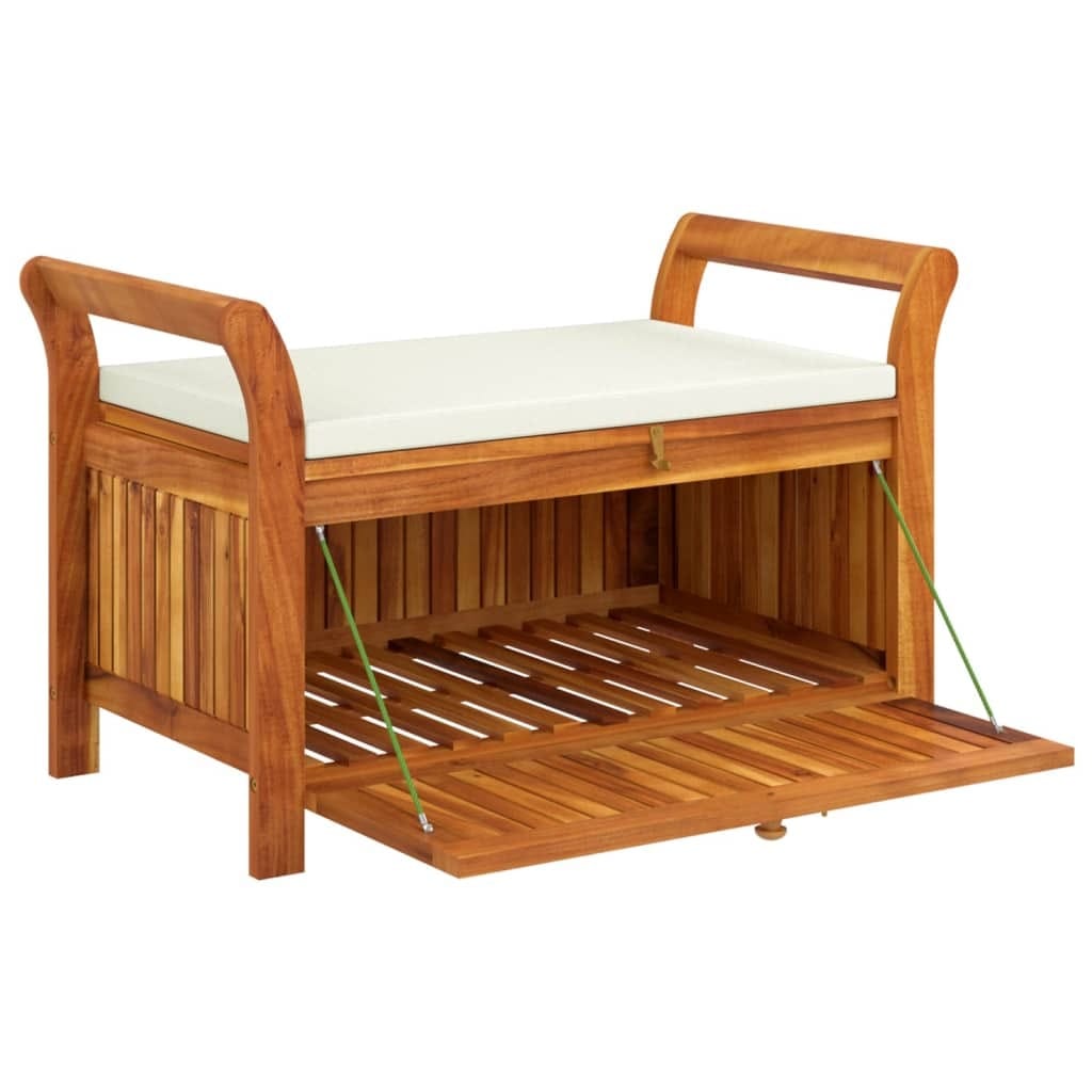 Patio Storage Bench with Cushion 35.8" Solid Wood Acacia
