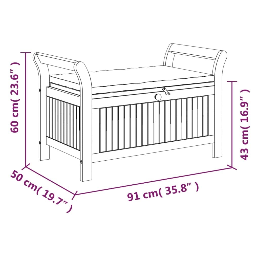Patio Storage Bench with Cushion 35.8" Solid Wood Acacia