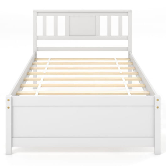 Wooden Platform Bed with Headboard and Wood Slat Support White-Twin Size - Color: White - Size: Twin Size