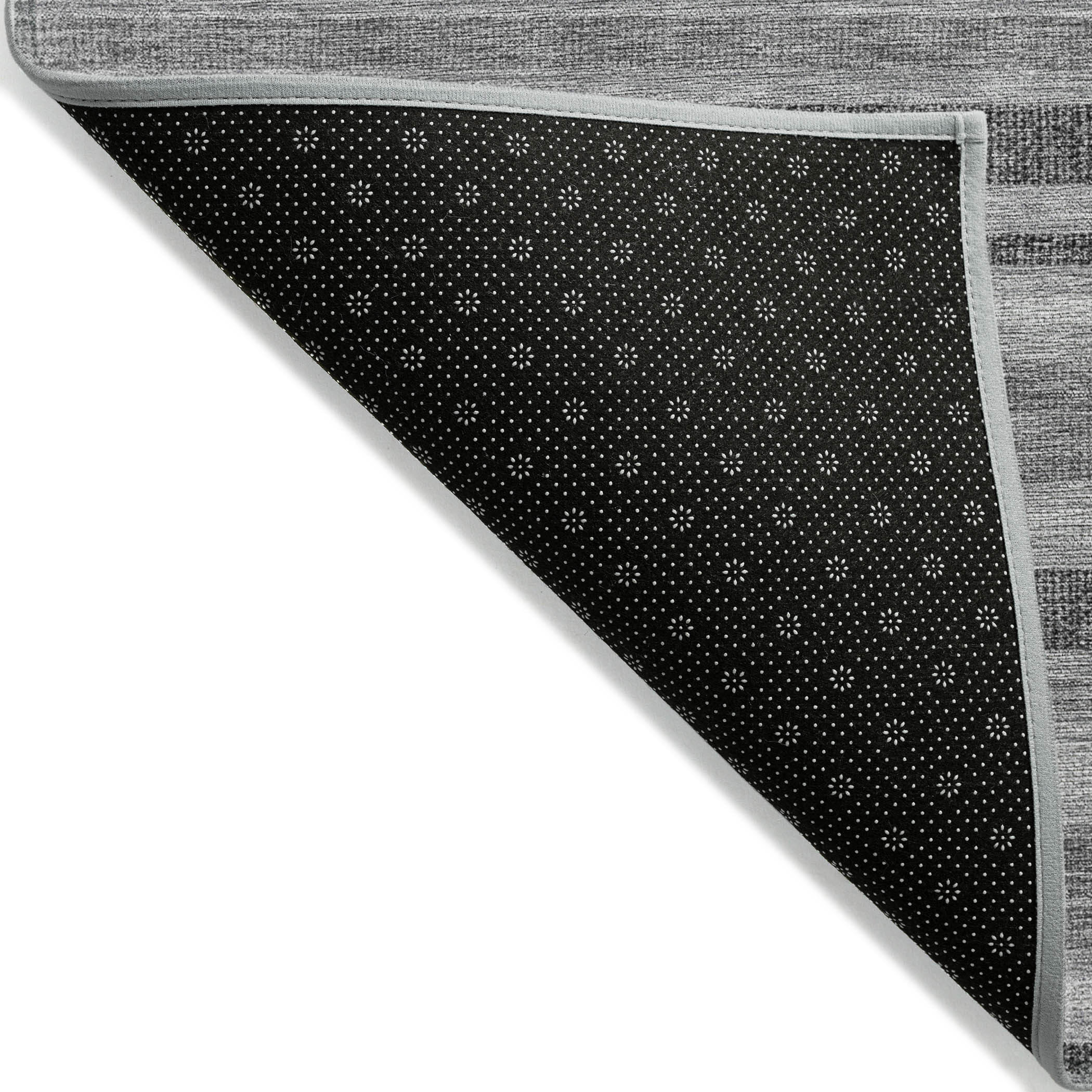 8' Round Gray and Black Round Striped Washable Non Skid Indoor Outdoor Area Rug