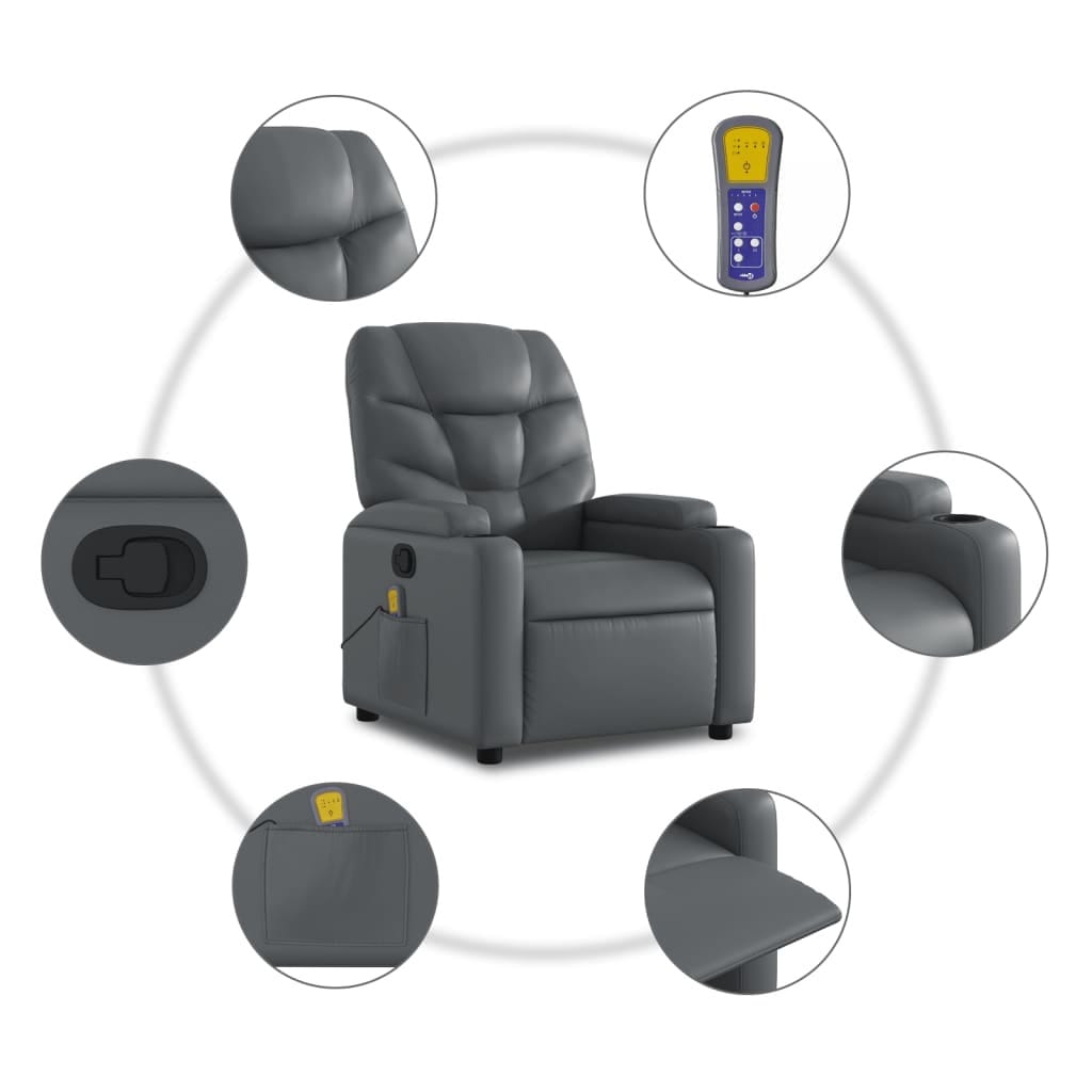 Massage Recliner Chair Grey Faux Leather