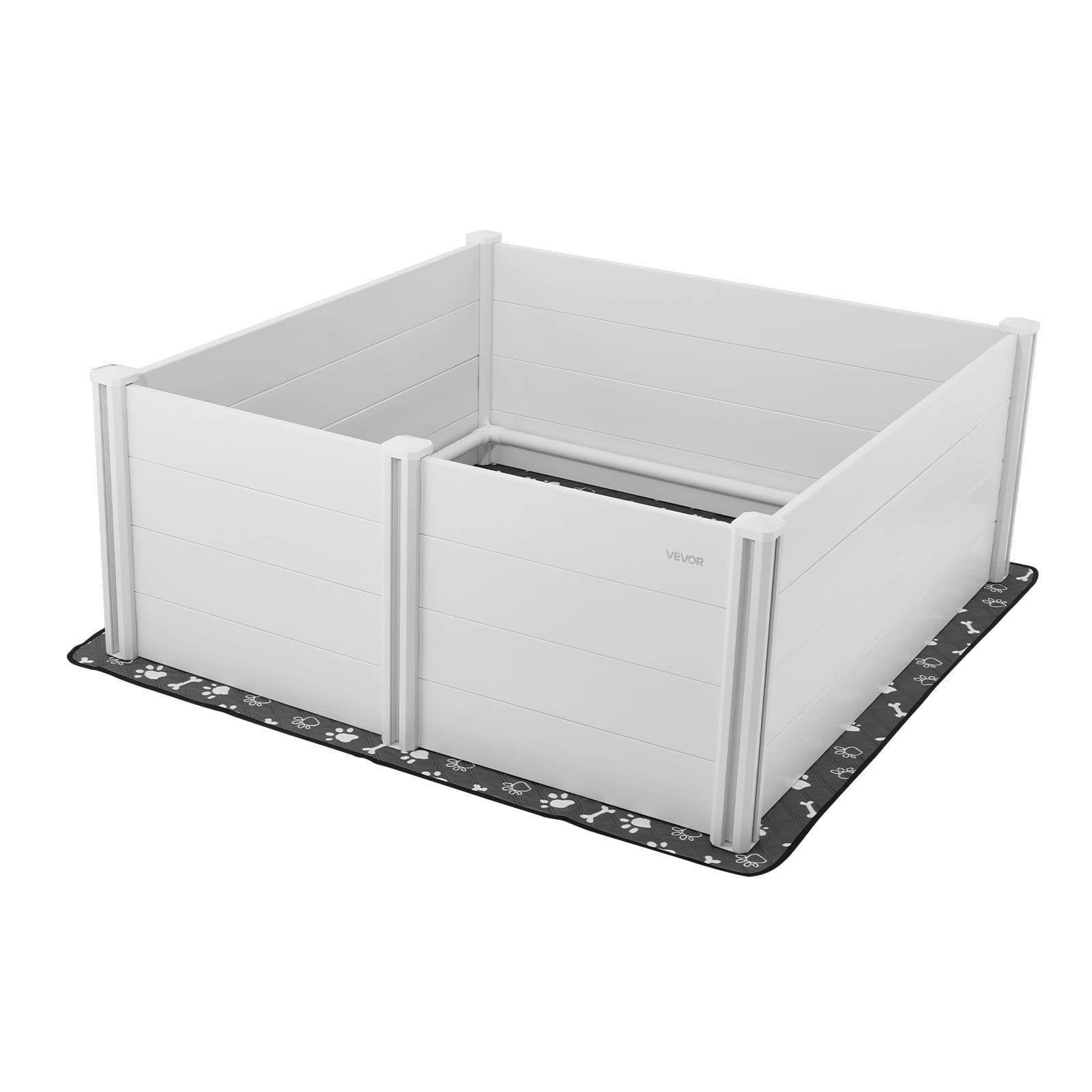 Dogs Whelping Box, 60 x 60 x 24 inch, Plastic PVC Puppies Playpen with Height Adjustable Door and Washable Pee Pad, Anti-Deformation Indoor Puppy Play Pen for Extra Large Breed Dogs, Milk White