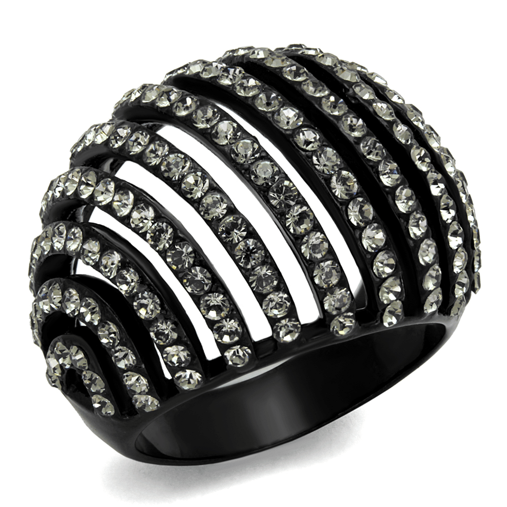 TK2345 - IP Black(Ion Plating) Stainless Steel Ring with Top Grade Crystal in Black Diamond