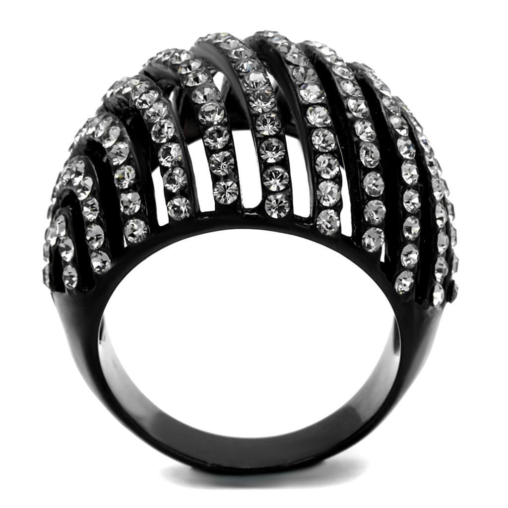 TK2345 - IP Black(Ion Plating) Stainless Steel Ring with Top Grade Crystal in Black Diamond