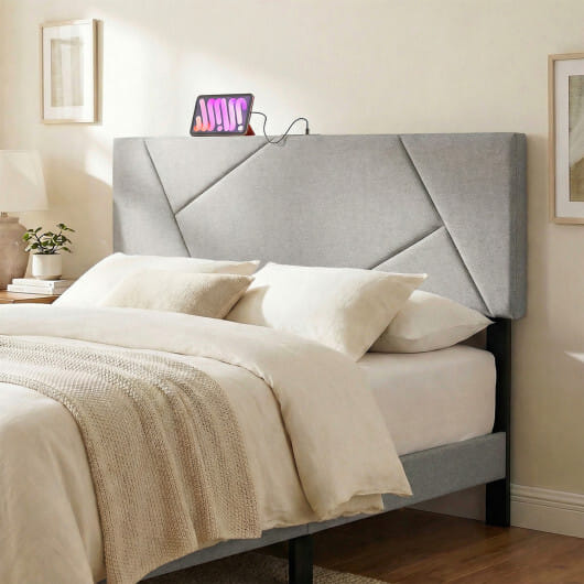 Headboard for Full Size Bed and Queen Geometric Upholstered Head Board-Gray