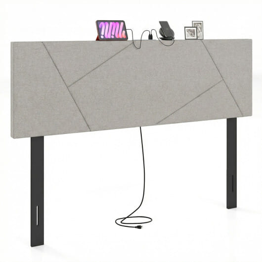 Headboard for Full Size Bed and Queen Geometric Upholstered Head Board-Gray