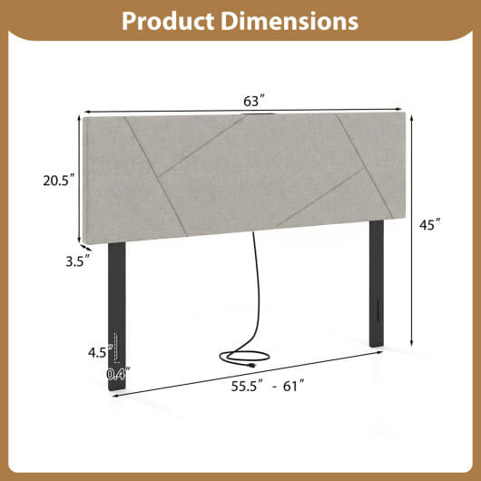Headboard for Full Size Bed and Queen Geometric Upholstered Head Board-Gray