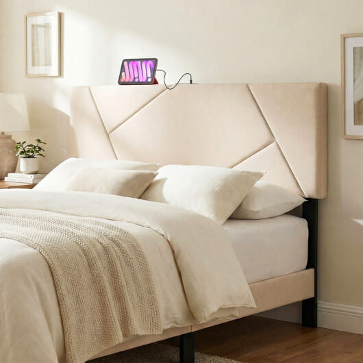 Headboard for Full Size Bed and Queen Geometric Upholstered Head Board-Gray