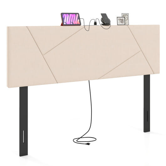 Headboard for Full Size Bed and Queen Geometric Upholstered Head Board-Gray