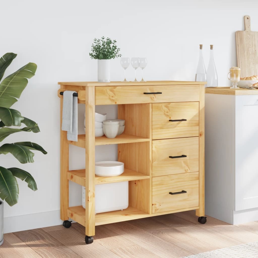 Kitchen Trolley MONZA 33.1"x15.7"x34.8" Solid Wood Pine