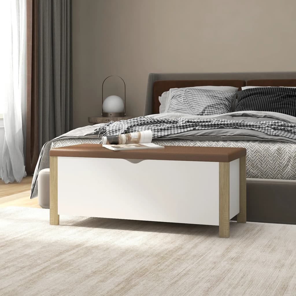 Storage Box with Cushion White and Sonoma Oak 41.3"x15.7"x17.7" Engineered Wood