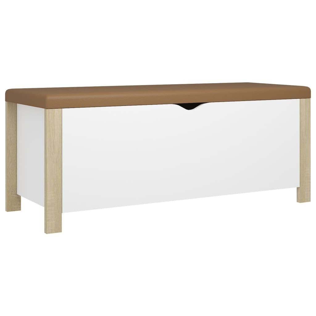 Storage Box with Cushion White and Sonoma Oak 41.3"x15.7"x17.7" Engineered Wood