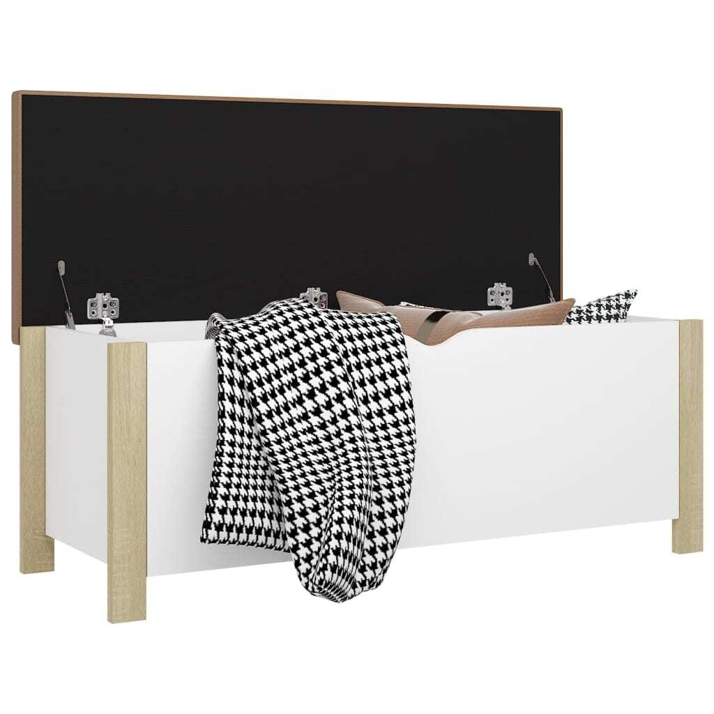 Storage Box with Cushion White and Sonoma Oak 41.3"x15.7"x17.7" Engineered Wood
