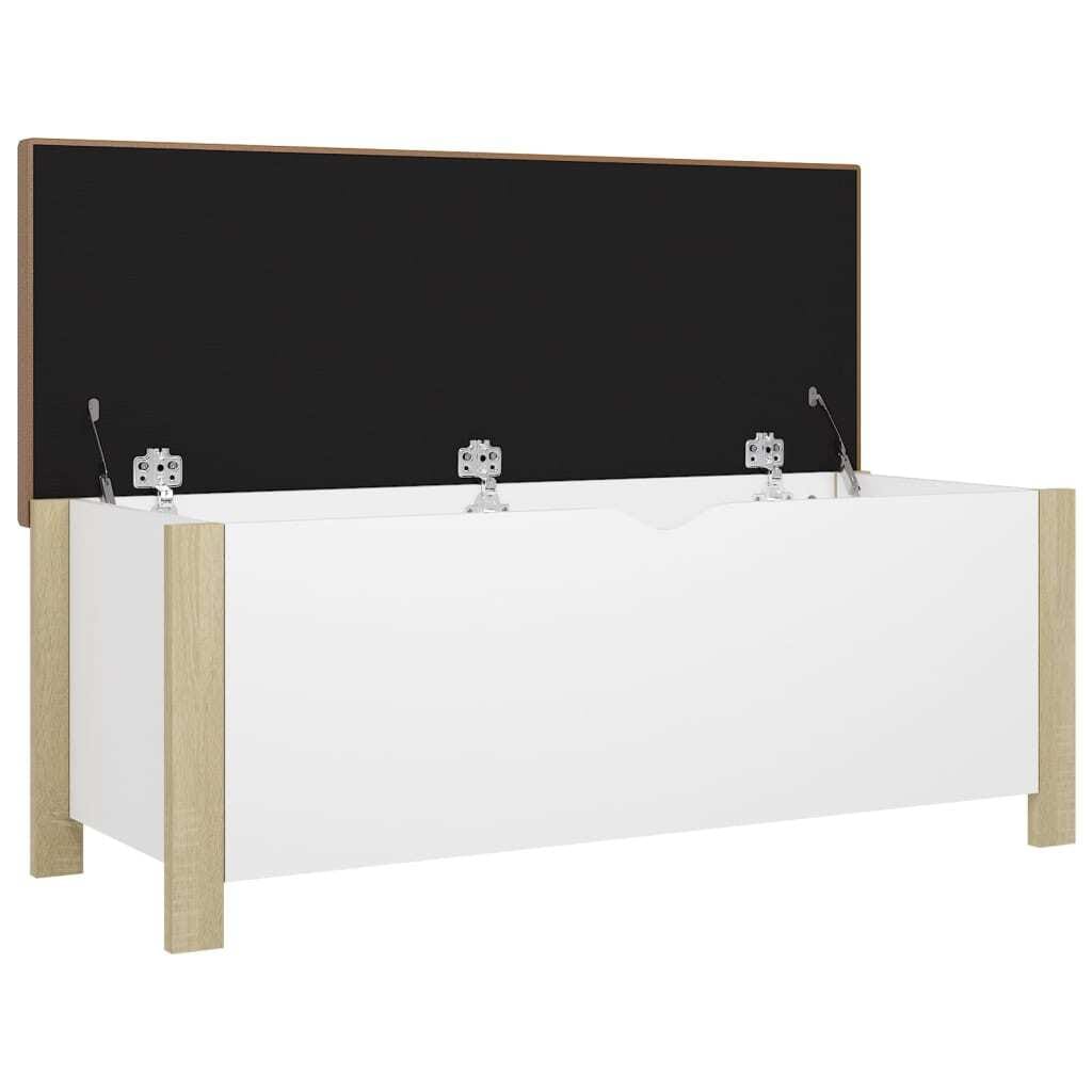 Storage Box with Cushion White and Sonoma Oak 41.3"x15.7"x17.7" Engineered Wood
