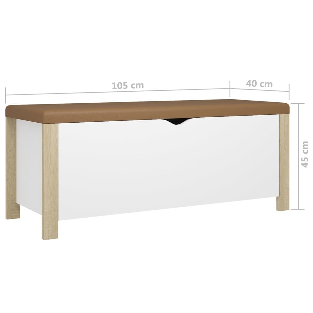 Storage Box with Cushion White and Sonoma Oak 41.3"x15.7"x17.7" Engineered Wood