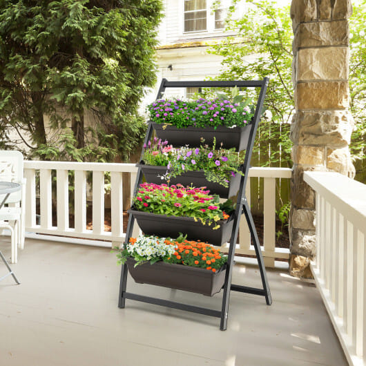 Costway 4-Tier Vertical Raised Garden Bed with 4 Containers and Drainage Holes-S