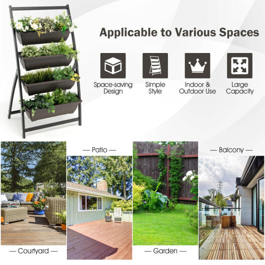 Costway 4-Tier Vertical Raised Garden Bed with 4 Containers and Drainage Holes-S