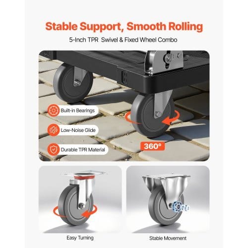Foldable Push Cart Dolly, 1000 lbs Capacity, Folding Platform Truck with Swivel Wheels, Moving Platform Hand Truck Flatbed Cart, Space Saving Push Handle, for Easy Storage, 35.2 x 23.4 x 33.5 in