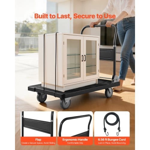 Foldable Push Cart Dolly, 1000 lbs Capacity, Folding Platform Truck with Swivel Wheels, Moving Platform Hand Truck Flatbed Cart, Space Saving Push Handle, for Easy Storage, 35.2 x 23.4 x 33.5 in
