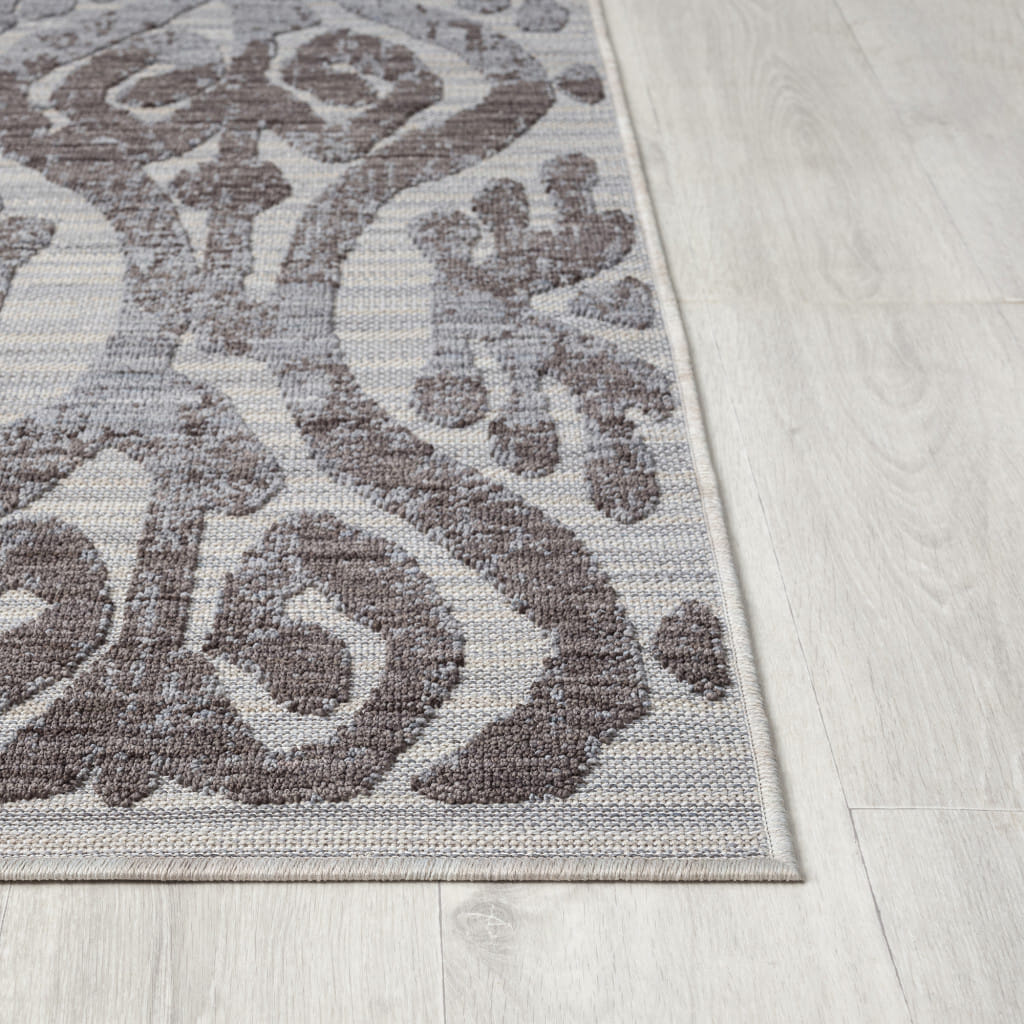 8' X 9' Blue And Gray Damask Indoor Outdoor Area Rug
