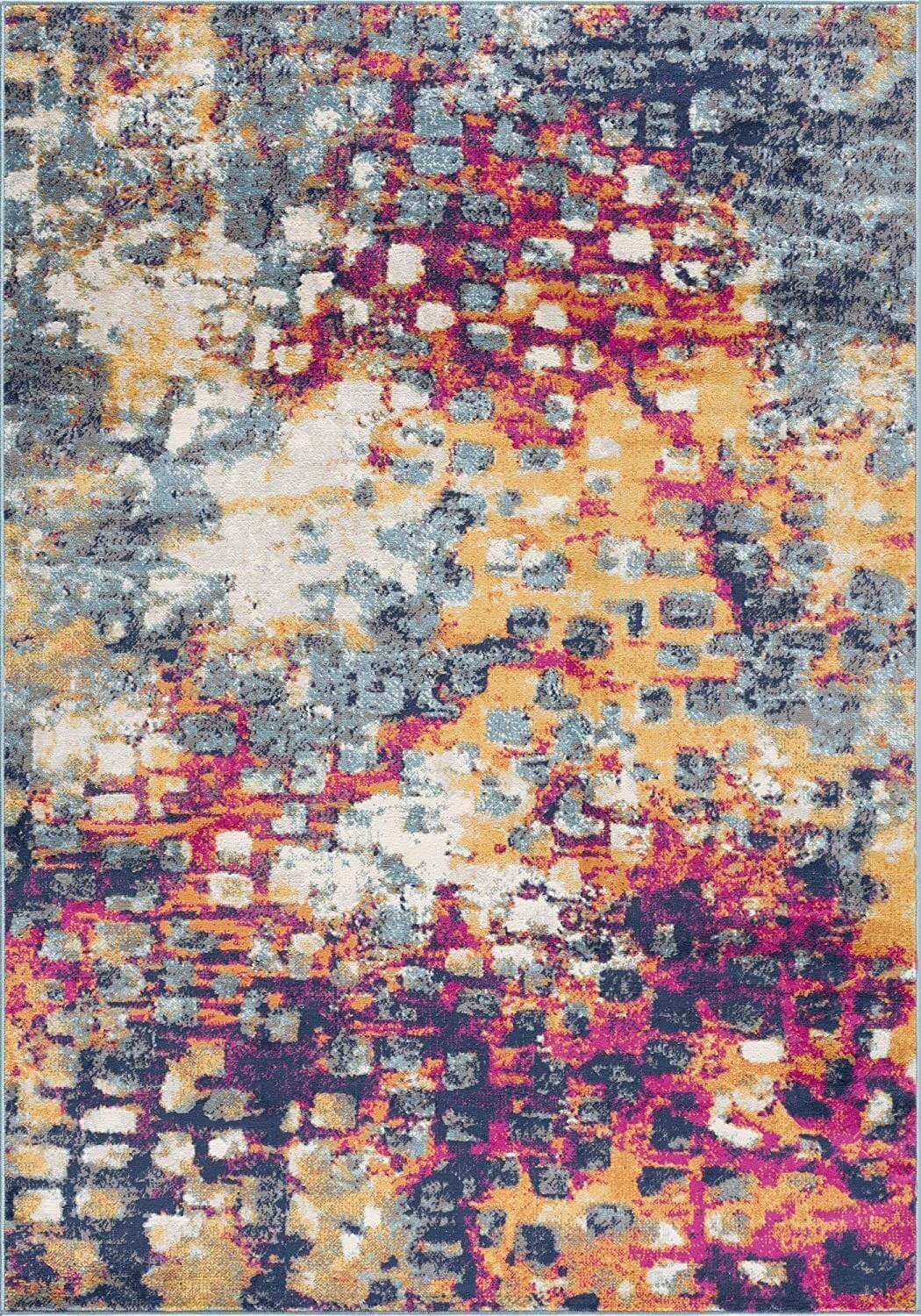 4' X 6' Teal and Gold Abstract Washable Area Rug