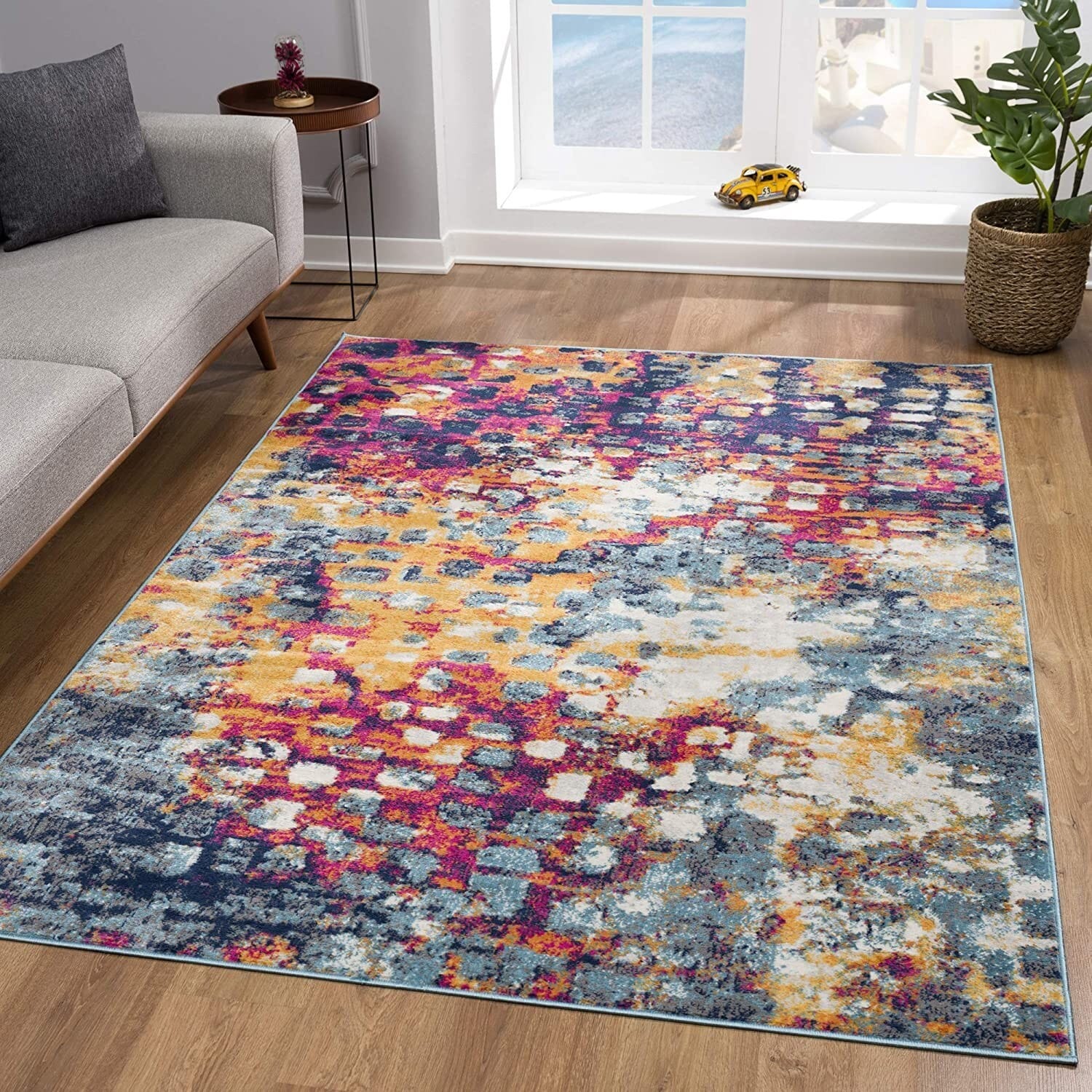 4' X 6' Teal and Gold Abstract Washable Area Rug