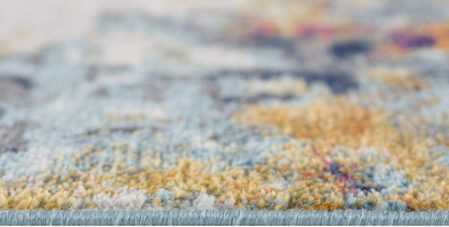 4' X 6' Teal and Gold Abstract Washable Area Rug