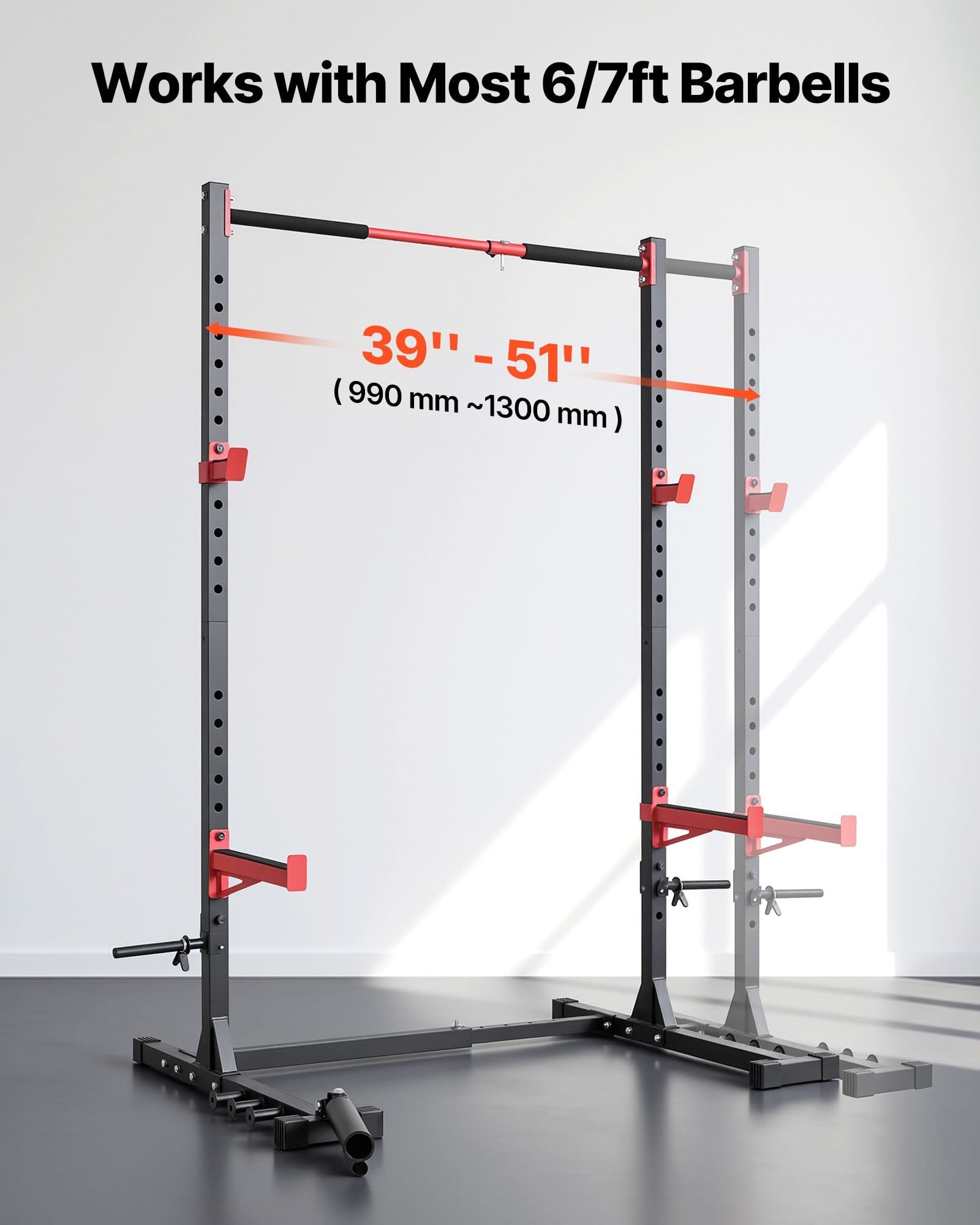 Power Cage Rack, Multifunctional Squat Rack for Home Gym, Width-Adjustable Workout Strength Training Equipment with 6 Band Pegs, Landmine Attachment & Safety Bars for Bench Press Squats Pull-Up